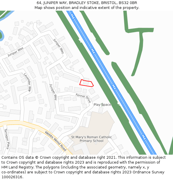 64, JUNIPER WAY, BRADLEY STOKE, BRISTOL, BS32 0BR: Location map and indicative extent of plot