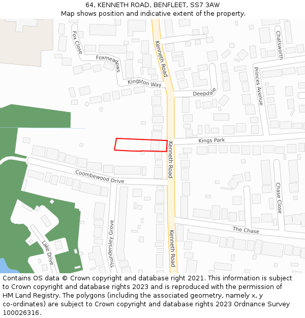 64, KENNETH ROAD, BENFLEET, SS7 3AW: Location map and indicative extent of plot