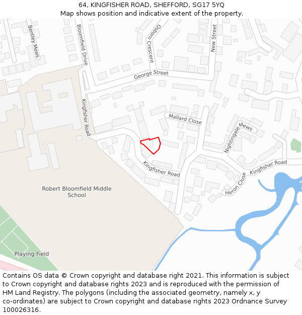 64, KINGFISHER ROAD, SHEFFORD, SG17 5YQ: Location map and indicative extent of plot