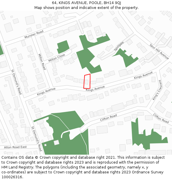 64, KINGS AVENUE, POOLE, BH14 9QJ: Location map and indicative extent of plot