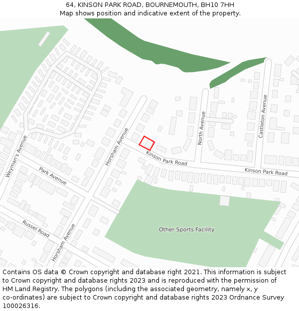 64, KINSON PARK ROAD, BOURNEMOUTH, BH10 7HH: Location map and indicative extent of plot