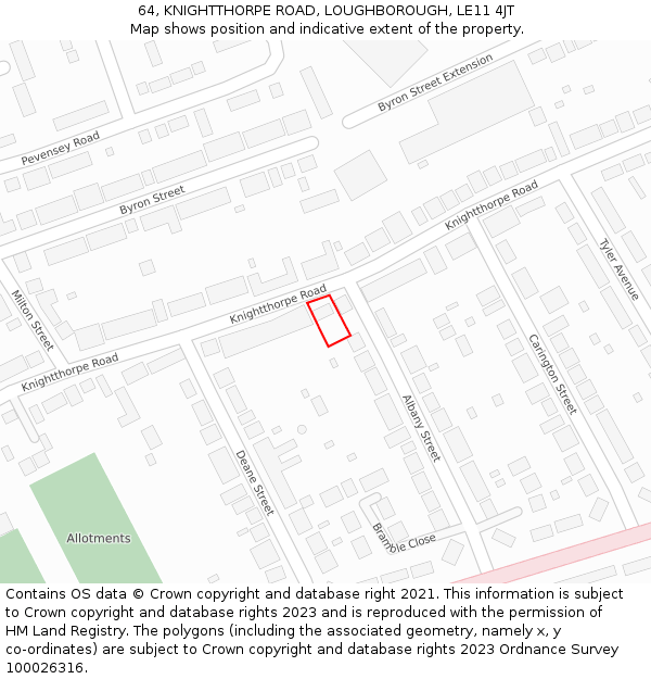 64, KNIGHTTHORPE ROAD, LOUGHBOROUGH, LE11 4JT: Location map and indicative extent of plot