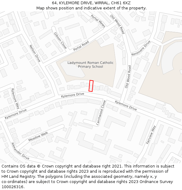 64, KYLEMORE DRIVE, WIRRAL, CH61 6XZ: Location map and indicative extent of plot