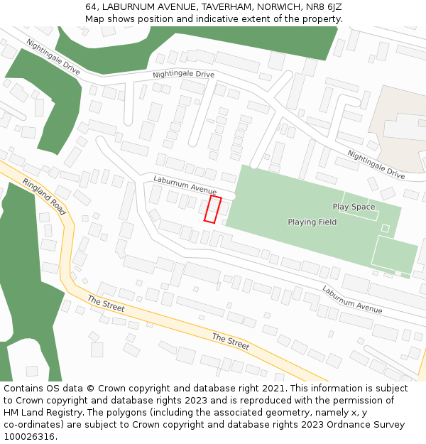 64, LABURNUM AVENUE, TAVERHAM, NORWICH, NR8 6JZ: Location map and indicative extent of plot