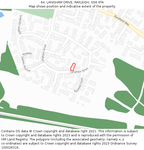 64, LANGHAM DRIVE, RAYLEIGH, SS6 9TA: Location map and indicative extent of plot