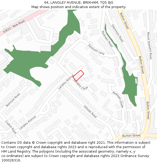 64, LANGLEY AVENUE, BRIXHAM, TQ5 9JG: Location map and indicative extent of plot