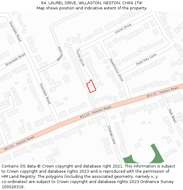 64, LAUREL DRIVE, WILLASTON, NESTON, CH64 1TW: Location map and indicative extent of plot