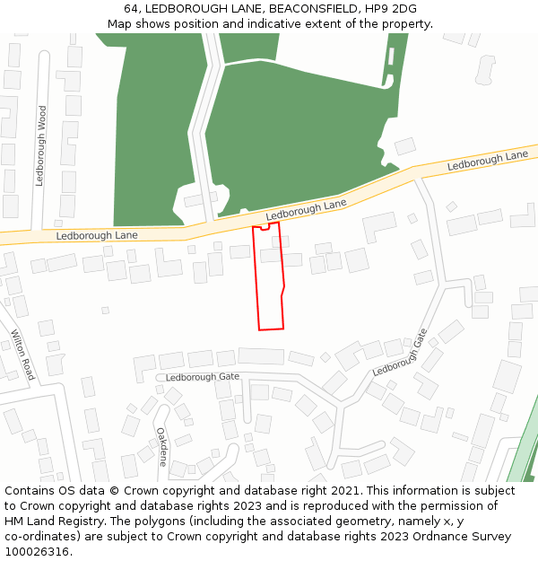 64, LEDBOROUGH LANE, BEACONSFIELD, HP9 2DG: Location map and indicative extent of plot