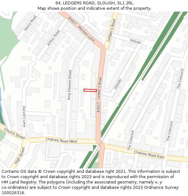 64, LEDGERS ROAD, SLOUGH, SL1 2RL: Location map and indicative extent of plot