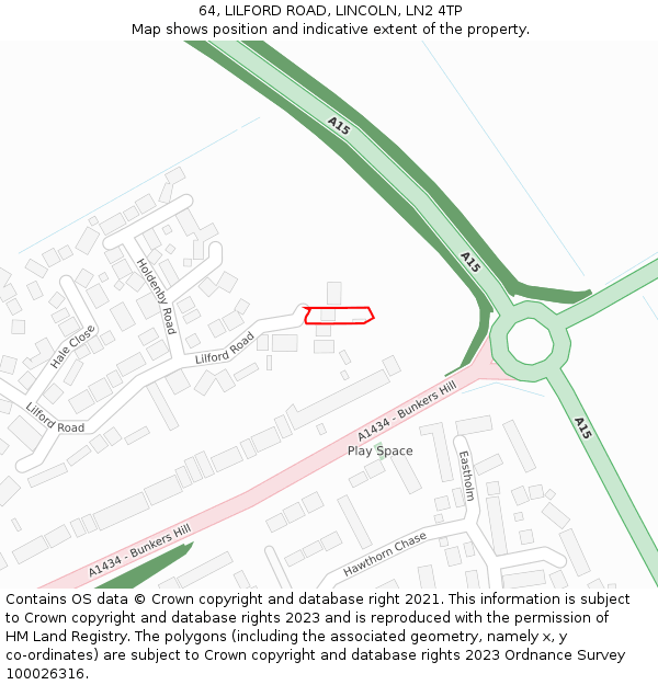 64, LILFORD ROAD, LINCOLN, LN2 4TP: Location map and indicative extent of plot