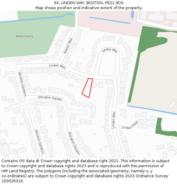 64, LINDEN WAY, BOSTON, PE21 9DS: Location map and indicative extent of plot
