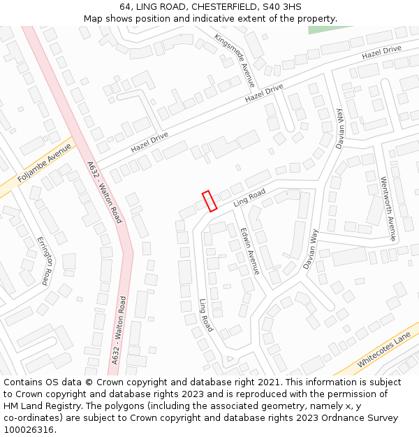 64, LING ROAD, CHESTERFIELD, S40 3HS: Location map and indicative extent of plot