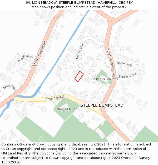 64, LION MEADOW, STEEPLE BUMPSTEAD, HAVERHILL, CB9 7BY: Location map and indicative extent of plot