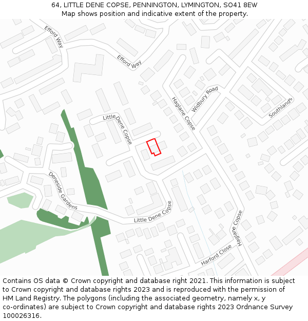 64, LITTLE DENE COPSE, PENNINGTON, LYMINGTON, SO41 8EW: Location map and indicative extent of plot