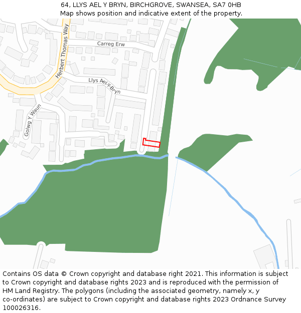 64, LLYS AEL Y BRYN, BIRCHGROVE, SWANSEA, SA7 0HB: Location map and indicative extent of plot