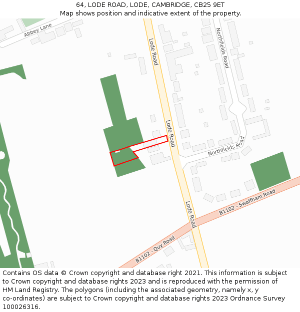 64, LODE ROAD, LODE, CAMBRIDGE, CB25 9ET: Location map and indicative extent of plot
