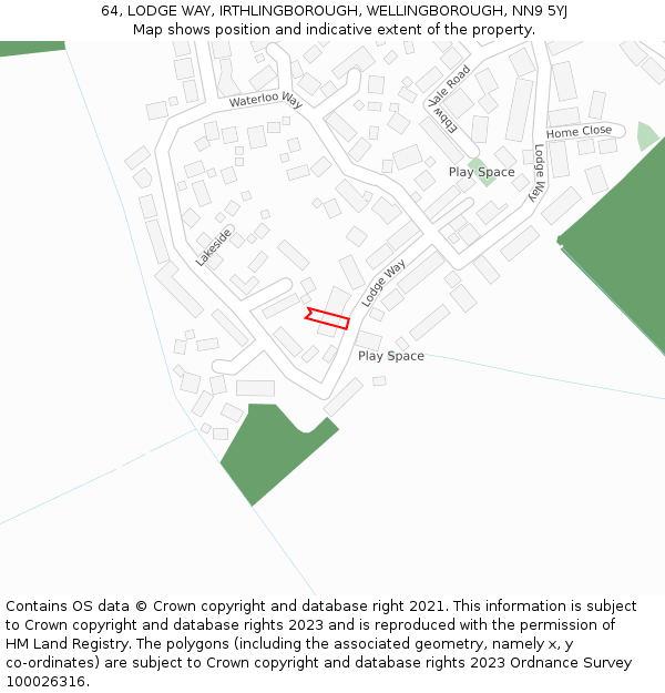 64, LODGE WAY, IRTHLINGBOROUGH, WELLINGBOROUGH, NN9 5YJ: Location map and indicative extent of plot