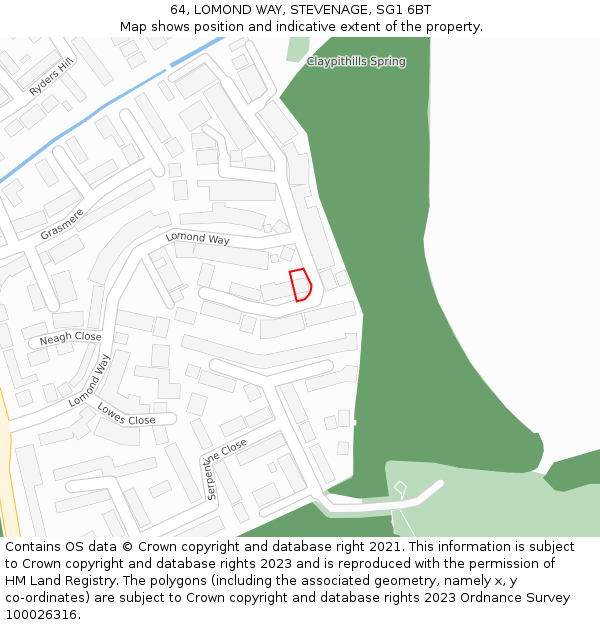 64, LOMOND WAY, STEVENAGE, SG1 6BT: Location map and indicative extent of plot