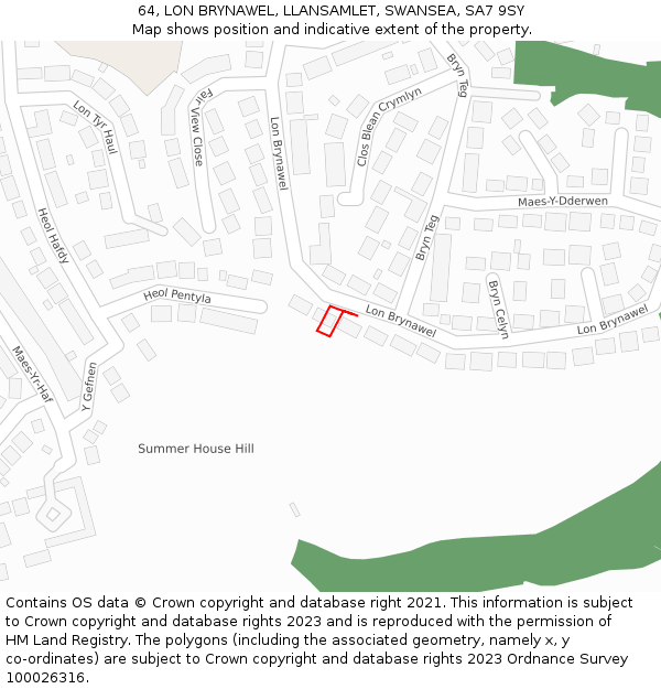 64, LON BRYNAWEL, LLANSAMLET, SWANSEA, SA7 9SY: Location map and indicative extent of plot