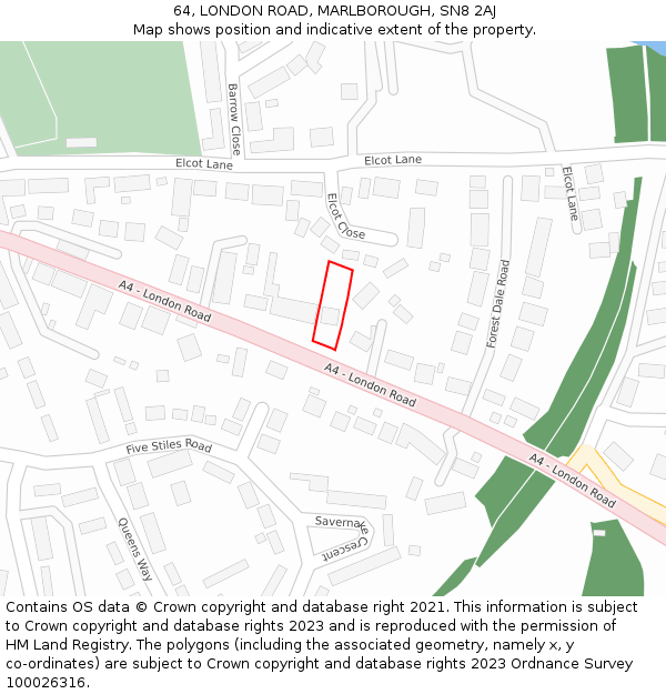 64, LONDON ROAD, MARLBOROUGH, SN8 2AJ: Location map and indicative extent of plot