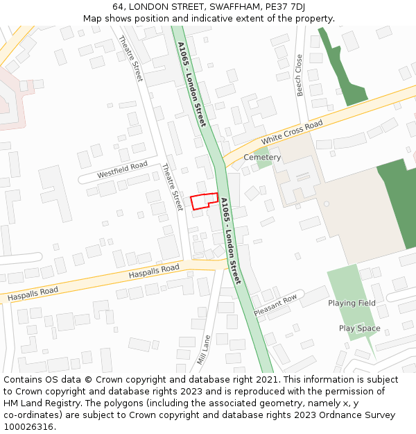 64, LONDON STREET, SWAFFHAM, PE37 7DJ: Location map and indicative extent of plot