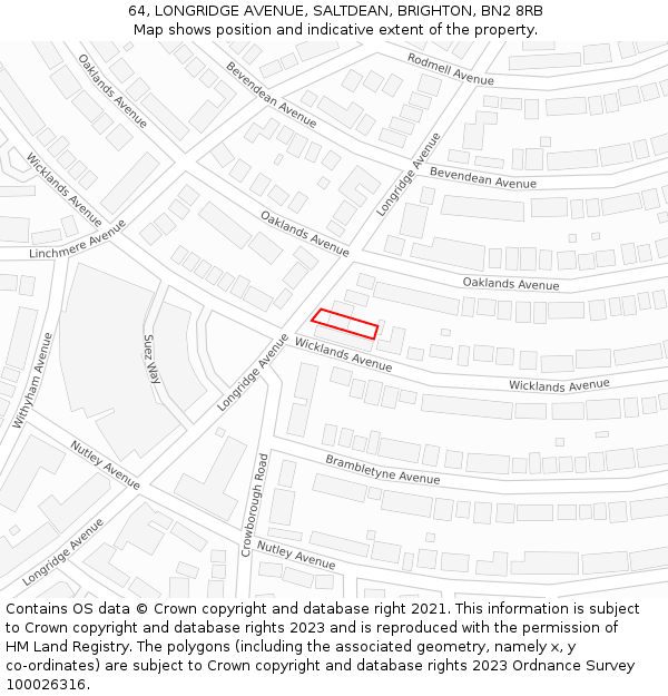 64, LONGRIDGE AVENUE, SALTDEAN, BRIGHTON, BN2 8RB: Location map and indicative extent of plot