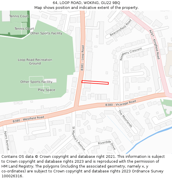 64, LOOP ROAD, WOKING, GU22 9BQ: Location map and indicative extent of plot