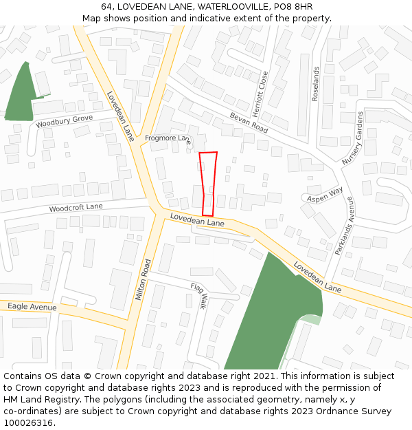 64, LOVEDEAN LANE, WATERLOOVILLE, PO8 8HR: Location map and indicative extent of plot