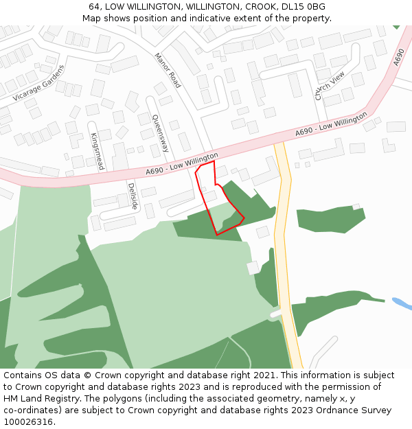 64, LOW WILLINGTON, WILLINGTON, CROOK, DL15 0BG: Location map and indicative extent of plot