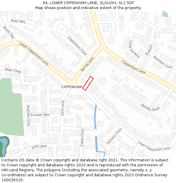 64, LOWER CIPPENHAM LANE, SLOUGH, SL1 5DF: Location map and indicative extent of plot