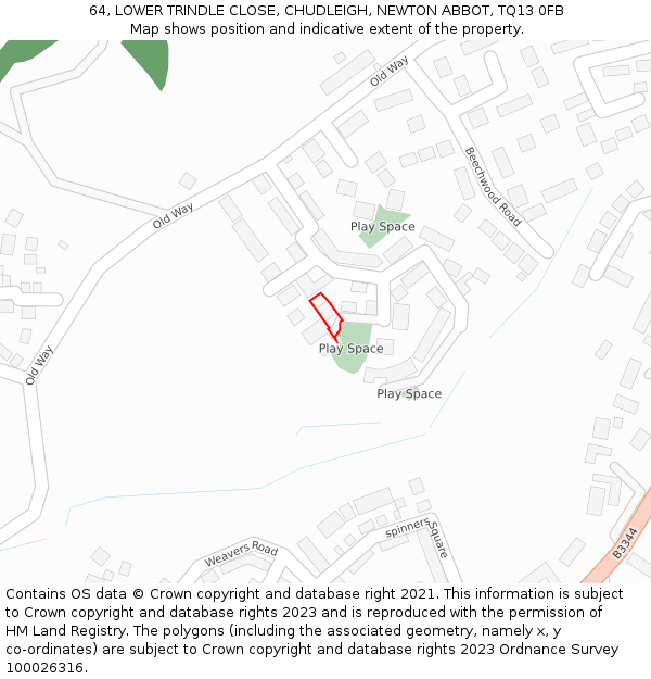 64, LOWER TRINDLE CLOSE, CHUDLEIGH, NEWTON ABBOT, TQ13 0FB: Location map and indicative extent of plot
