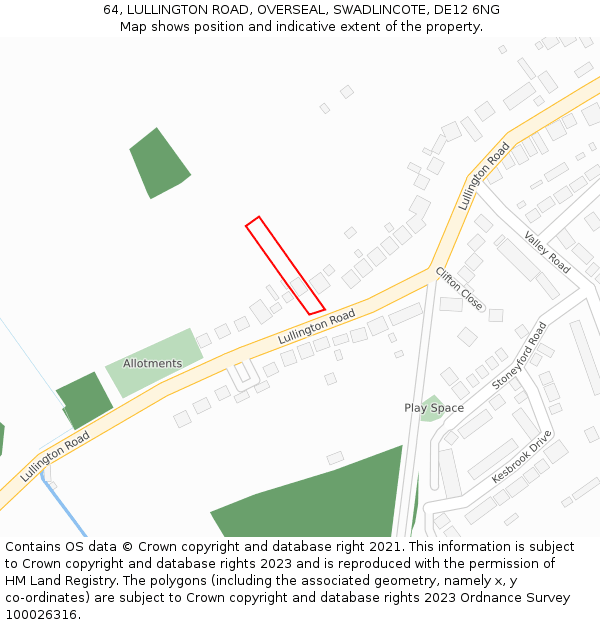 64, LULLINGTON ROAD, OVERSEAL, SWADLINCOTE, DE12 6NG: Location map and indicative extent of plot
