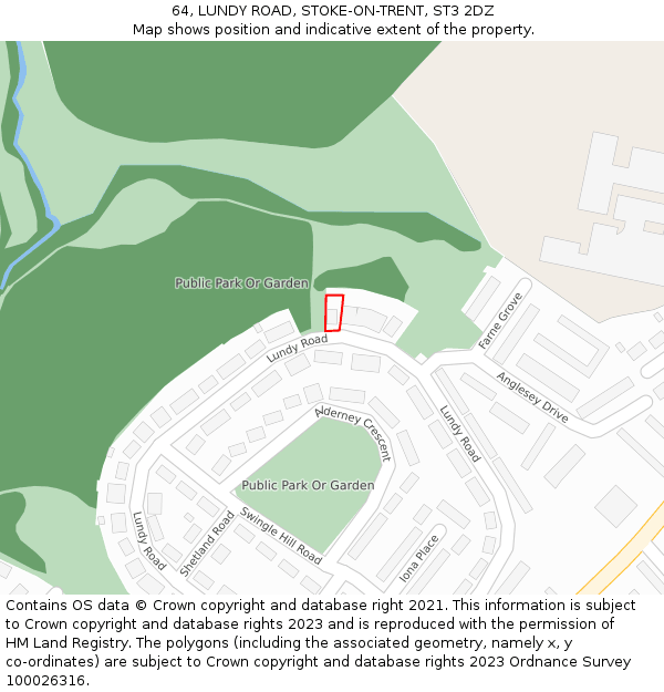 64, LUNDY ROAD, STOKE-ON-TRENT, ST3 2DZ: Location map and indicative extent of plot