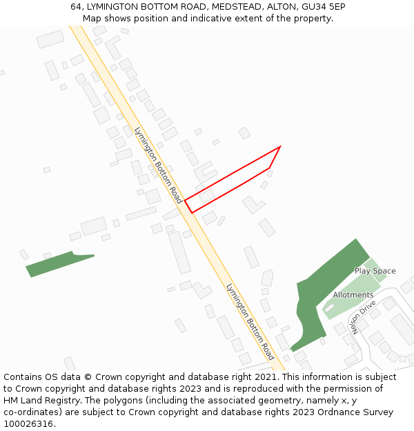 64, LYMINGTON BOTTOM ROAD, MEDSTEAD, ALTON, GU34 5EP: Location map and indicative extent of plot