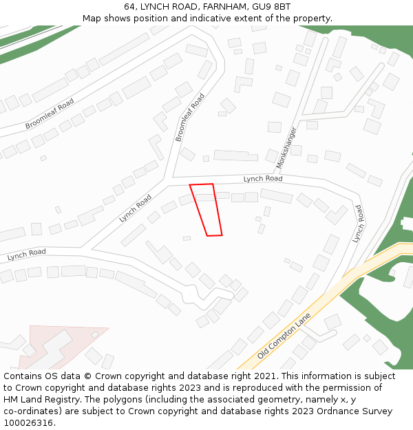 64, LYNCH ROAD, FARNHAM, GU9 8BT: Location map and indicative extent of plot