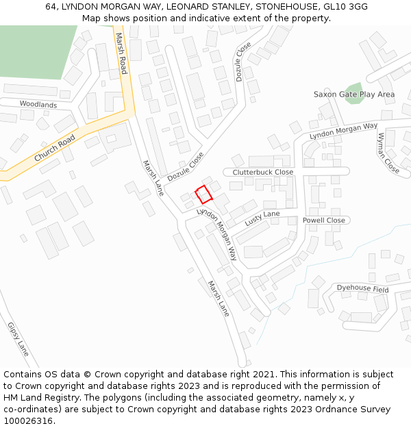 64, LYNDON MORGAN WAY, LEONARD STANLEY, STONEHOUSE, GL10 3GG: Location map and indicative extent of plot