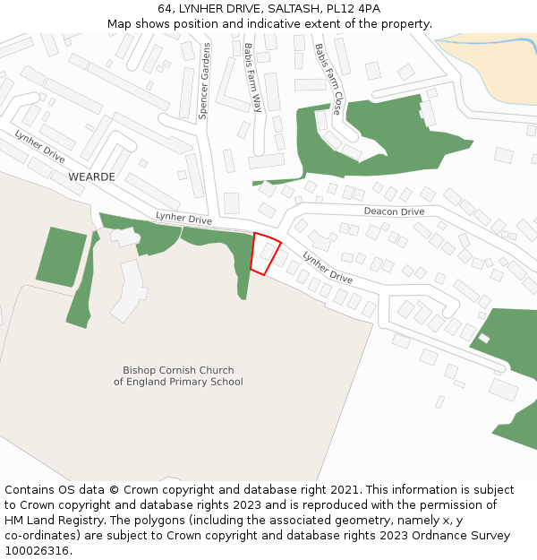 64, LYNHER DRIVE, SALTASH, PL12 4PA: Location map and indicative extent of plot