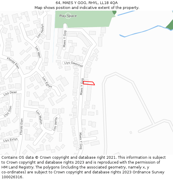 64, MAES Y GOG, RHYL, LL18 4QA: Location map and indicative extent of plot