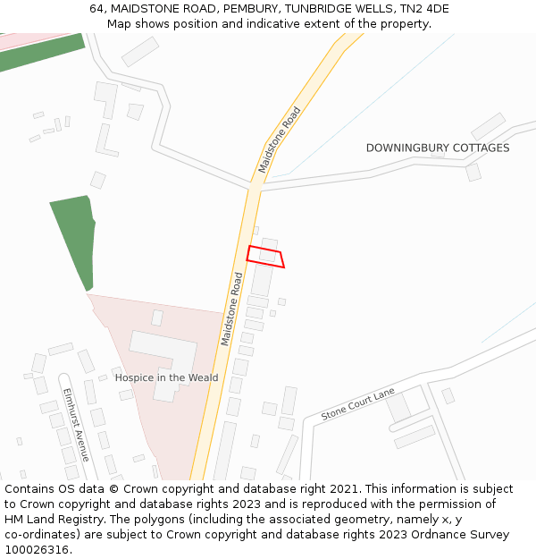 64, MAIDSTONE ROAD, PEMBURY, TUNBRIDGE WELLS, TN2 4DE: Location map and indicative extent of plot