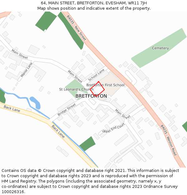 64, MAIN STREET, BRETFORTON, EVESHAM, WR11 7JH: Location map and indicative extent of plot