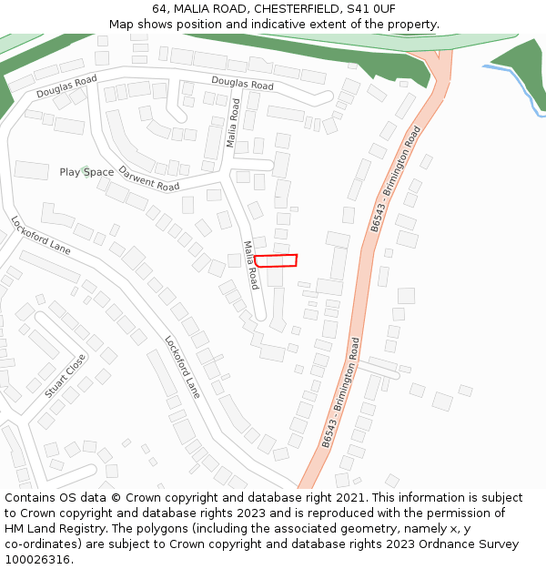 64, MALIA ROAD, CHESTERFIELD, S41 0UF: Location map and indicative extent of plot