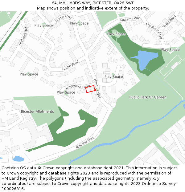 64, MALLARDS WAY, BICESTER, OX26 6WT: Location map and indicative extent of plot
