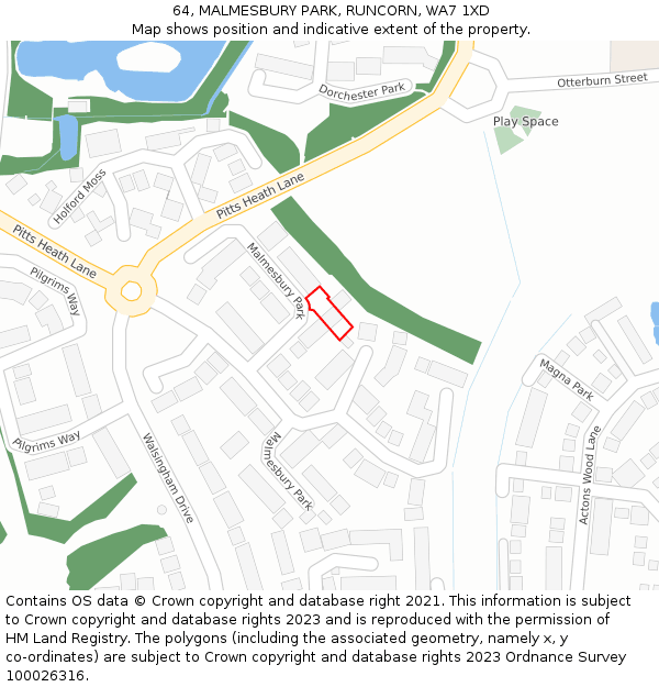 64, MALMESBURY PARK, RUNCORN, WA7 1XD: Location map and indicative extent of plot