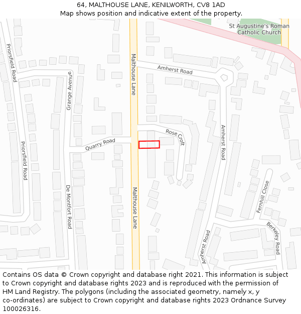 64, MALTHOUSE LANE, KENILWORTH, CV8 1AD: Location map and indicative extent of plot