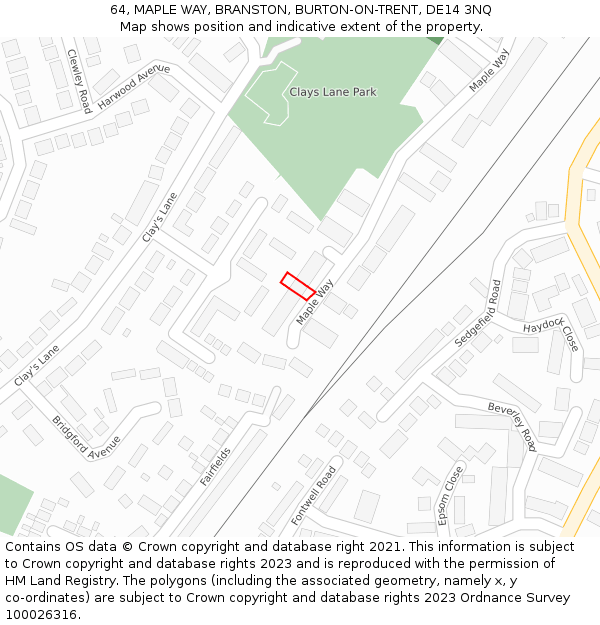 64, MAPLE WAY, BRANSTON, BURTON-ON-TRENT, DE14 3NQ: Location map and indicative extent of plot