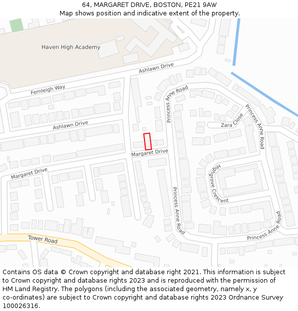 64, MARGARET DRIVE, BOSTON, PE21 9AW: Location map and indicative extent of plot