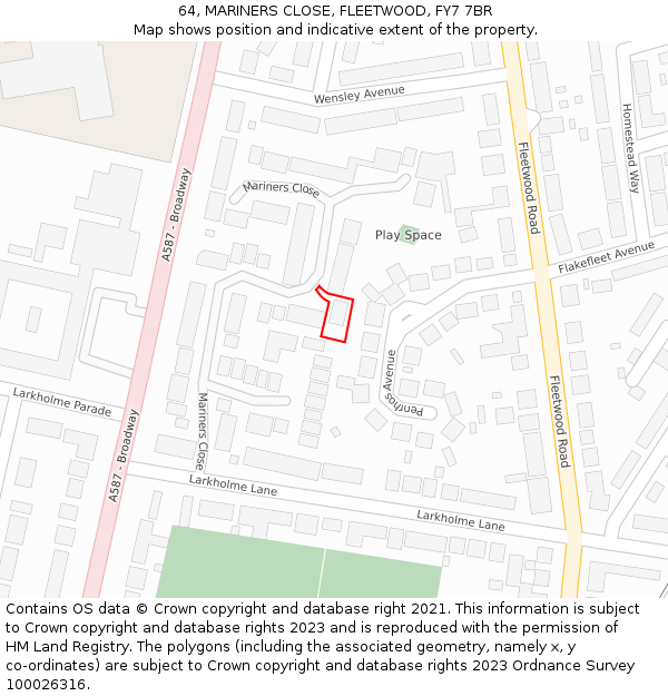 64, MARINERS CLOSE, FLEETWOOD, FY7 7BR: Location map and indicative extent of plot