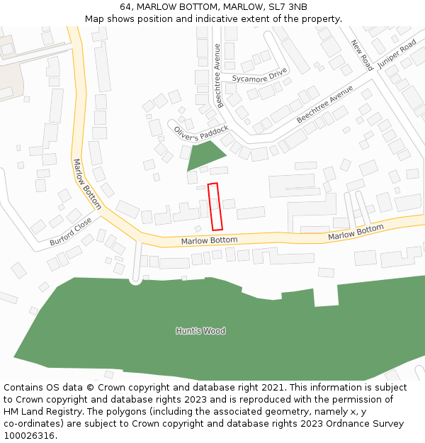 64, MARLOW BOTTOM, MARLOW, SL7 3NB: Location map and indicative extent of plot