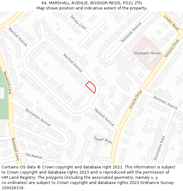 64, MARSHALL AVENUE, BOGNOR REGIS, PO21 2TN: Location map and indicative extent of plot