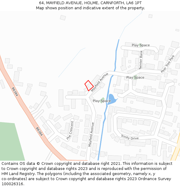 64, MAYFIELD AVENUE, HOLME, CARNFORTH, LA6 1PT: Location map and indicative extent of plot